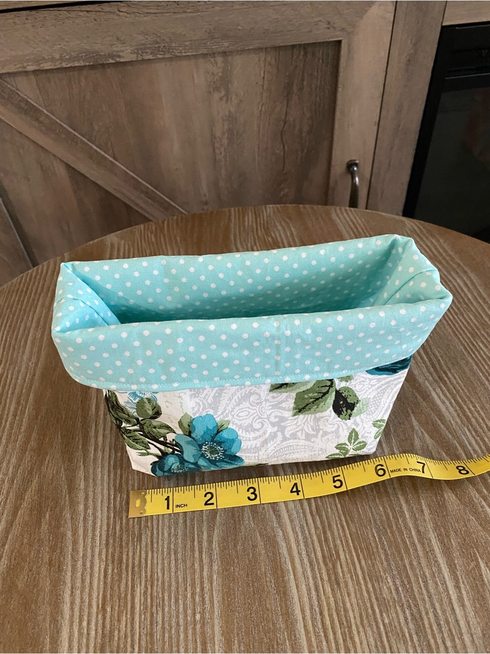 Turquoise Floral Fabric Storage Basket